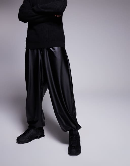 ASOS DESIGN leather look baggy balloon joggers in black, 2 of 5