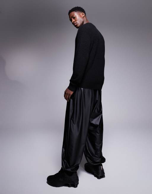 ASOS DESIGN leather look baggy balloon trackies in black, 4 of 5