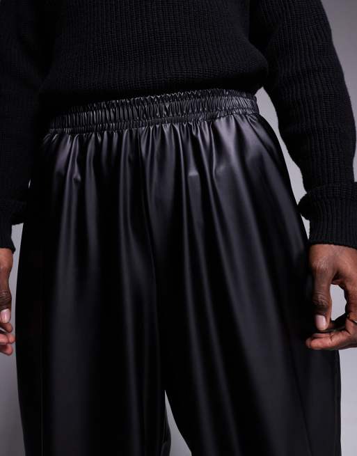 ASOS DESIGN leather look baggy balloon trackies in black, 5 of 5