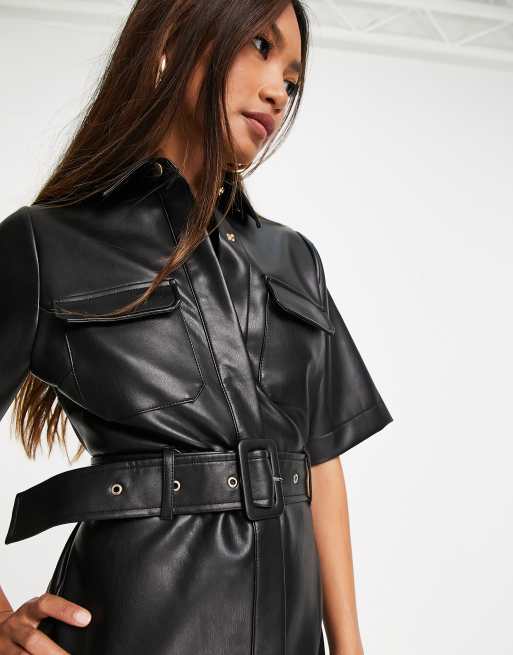 Black leather outlet belted dress