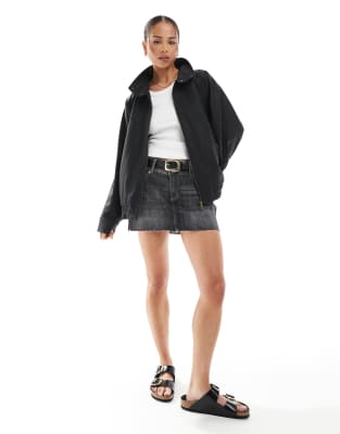 Asos Design Leather Look Bomber Jacket In Black