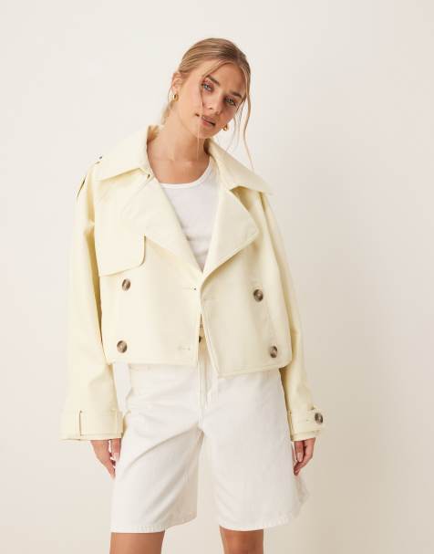 ASOS DESIGN leather look bomber trench coat in buttermilk - view 1