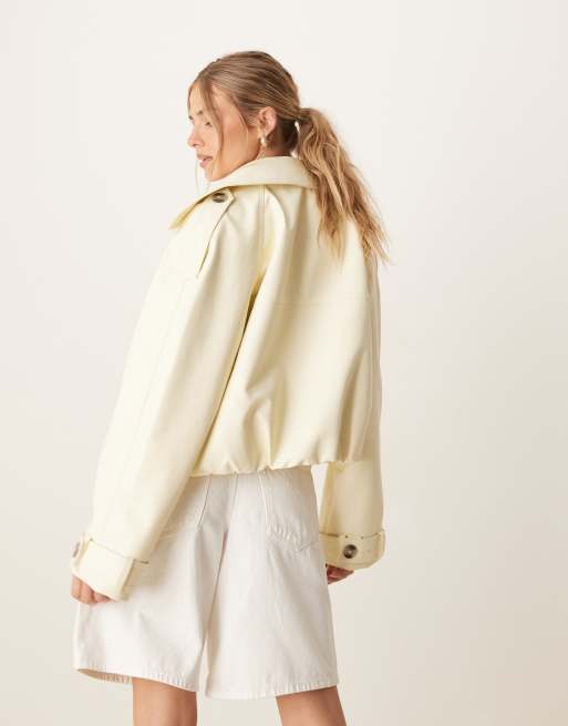 ASOS DESIGN leather look bomber trench coat in buttermilk, 2 of 4
