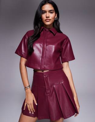 Asos Design Leather Look Boxy Shirt In Red