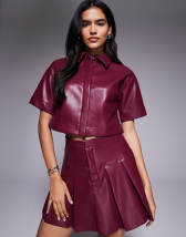 River Island leather look fitted shirt in dark brown