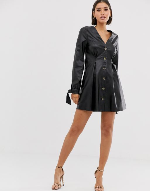 Asos design button on sale through mini skater dress