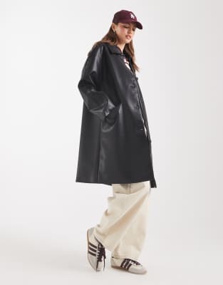 Asos Design Leather Look Car Coat In Black