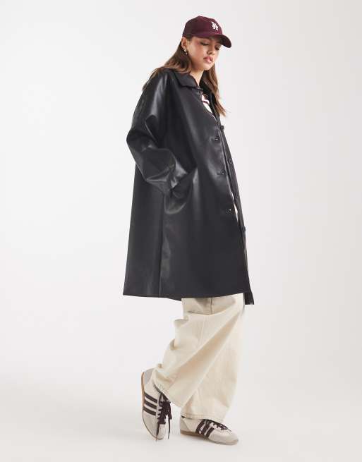 ASOS DESIGN leather look car coat in black