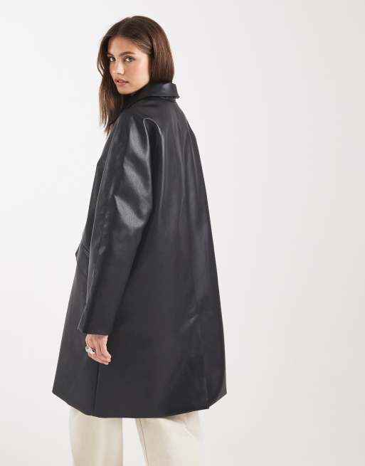 ASOS DESIGN leather look car coat in black
