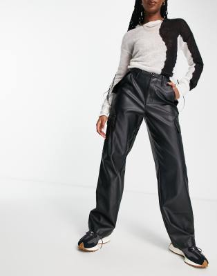 black leather look cargo pants