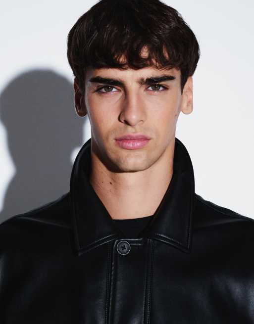 ASOS DESIGN leather look field jacket in black, 5 of 5