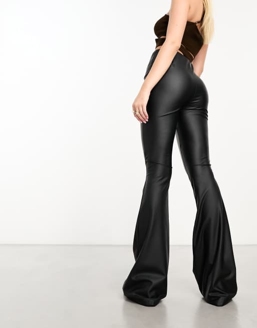 Flared trousers with leather effect