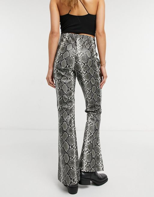 ASOS DESIGN leather look flare pants in snake print | ASOS