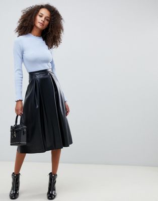 ASOS DESIGN leather look full midi skirt with box pleats | ASOS