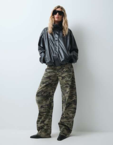 ASOS DESIGN leather look funnel neck bomber jacket in black - view 1