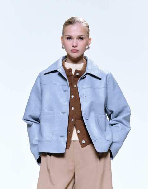 ASOS DESIGN leather look harrington jacket in blue
