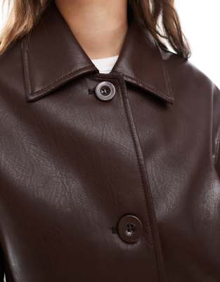 Asos Design Leather Look Harrington Jacket In Burgundy
