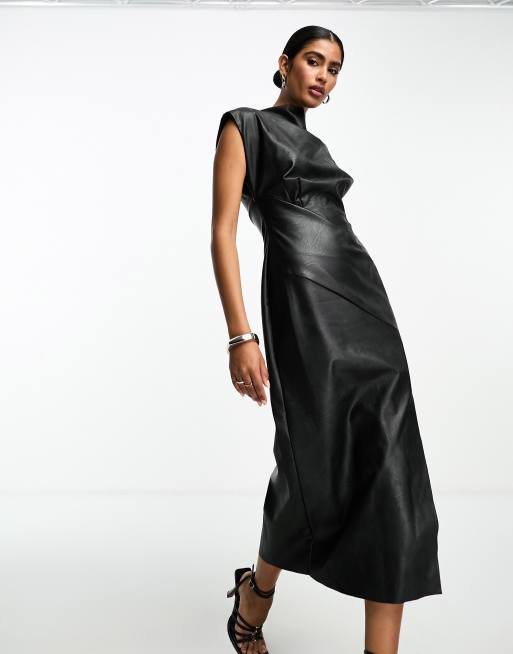 Faux Leather Sleeveless Midi Dress