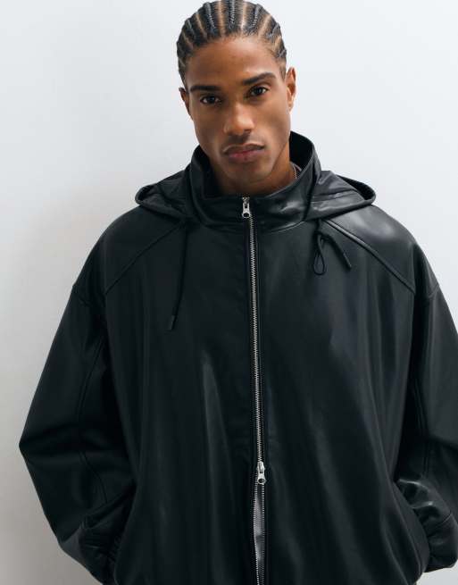 ASOS DESIGN leather look jacket in black, 3 of 5