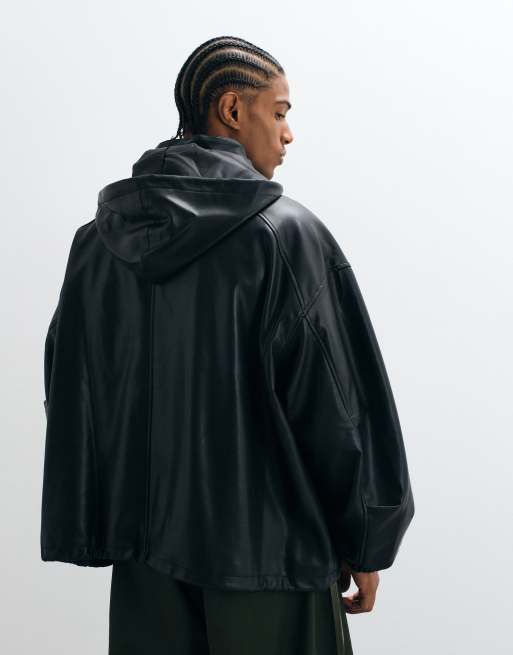 ASOS DESIGN leather look jacket in black, 4 of 5