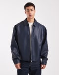 [ASOS DESIGN] ASOS DESIGN leather look jacket in navy XS NAVY