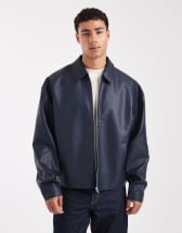 ASOS DESIGN faux leather Harrington jacket in black