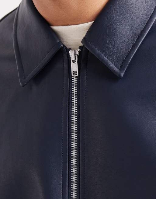 ASOS DESIGN leather look jacket in navy
