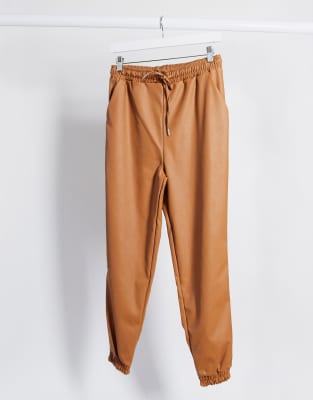 tan leather joggers