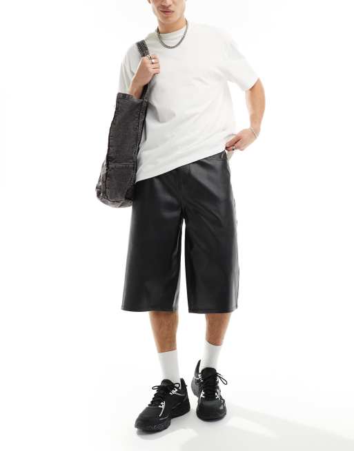 ASOS DESIGN leather look jort in black