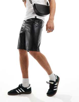 Asos Design Leather Look Jorts In Black