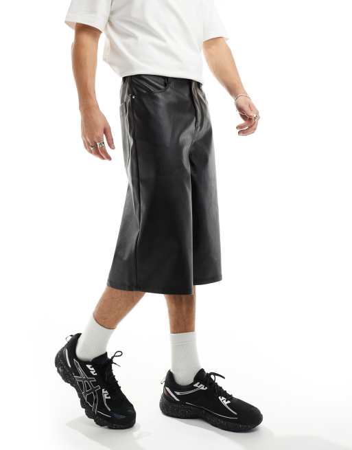 ASOS DESIGN leather look jorts in black