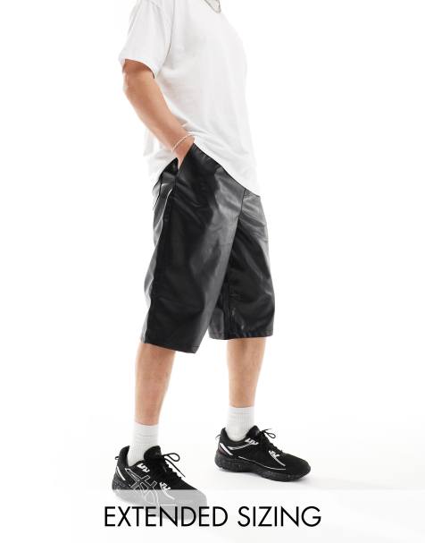 ASOS DESIGN leather look jorts in longer length in black - view 1