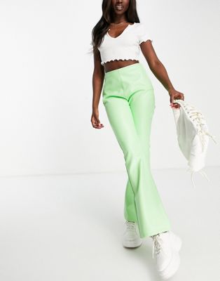 ASOS DESIGN leather look kick flare trouser in lime