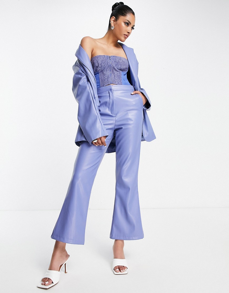 ASOS DESIGN leather look kickflare pants in lilac-Blue