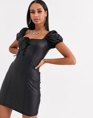 black lace up dress