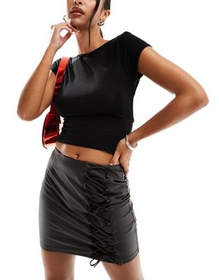 Asos Design Leather Look Mini Skirt In Black