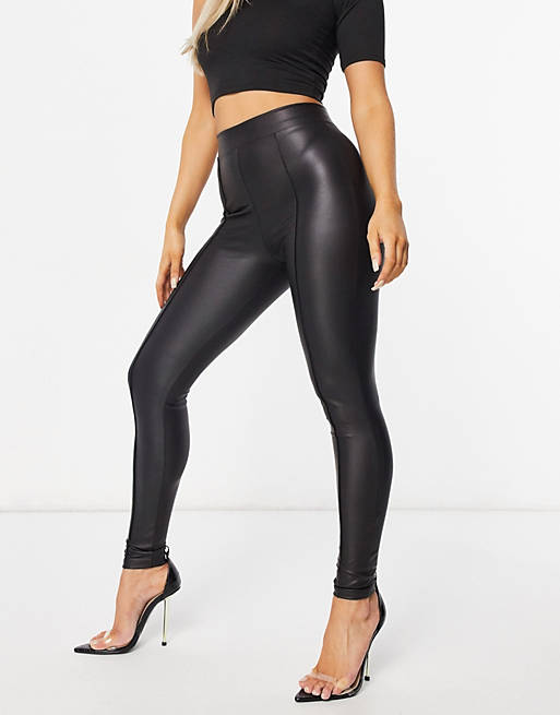 ASOS DESIGN leather look legging with pintuck in black