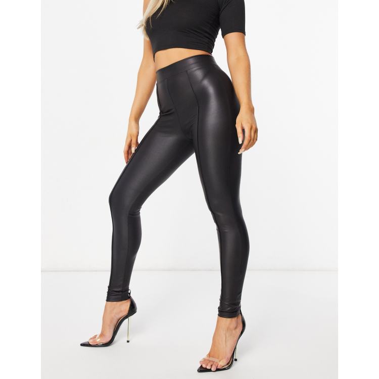 ASOS DESIGN leather look legging with pintuck in black