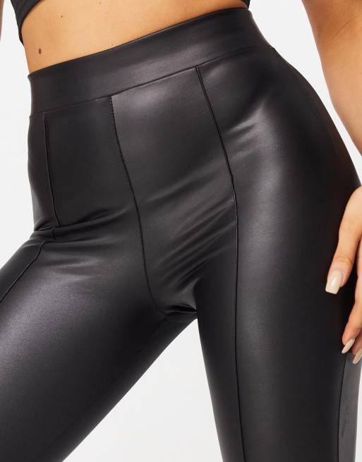 ASOS DESIGN leather look legging with pintuck in black