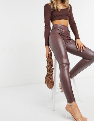 brown leather look leggings