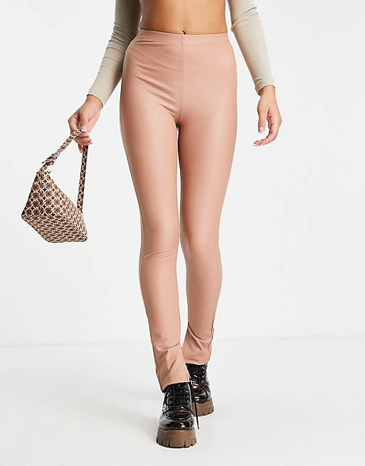 Trousers & Leggings leather look legging with side split in dusty pink 
