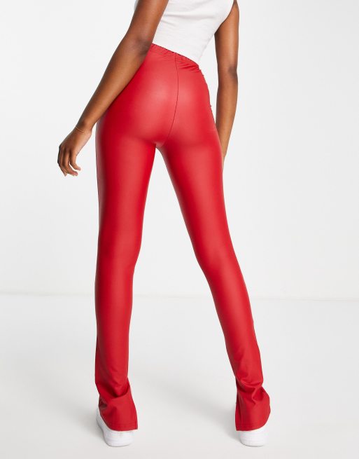 ASOS DESIGN leather look legging with side split in red