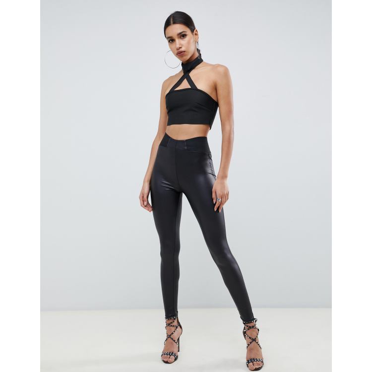 ASOS DESIGN leather look leggings with elastic slim waist