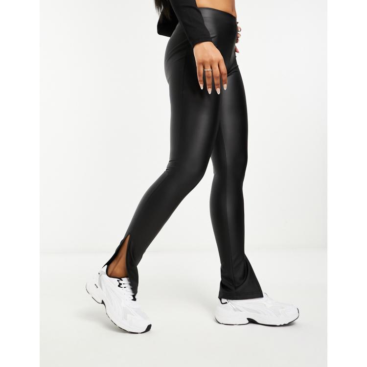 ASOS DESIGN leather look leggings with side stripe