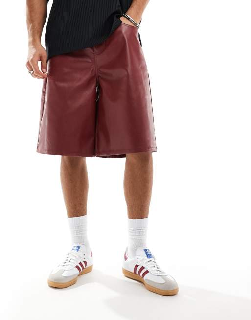 ASOS DESIGN leather look longer length jorts in red