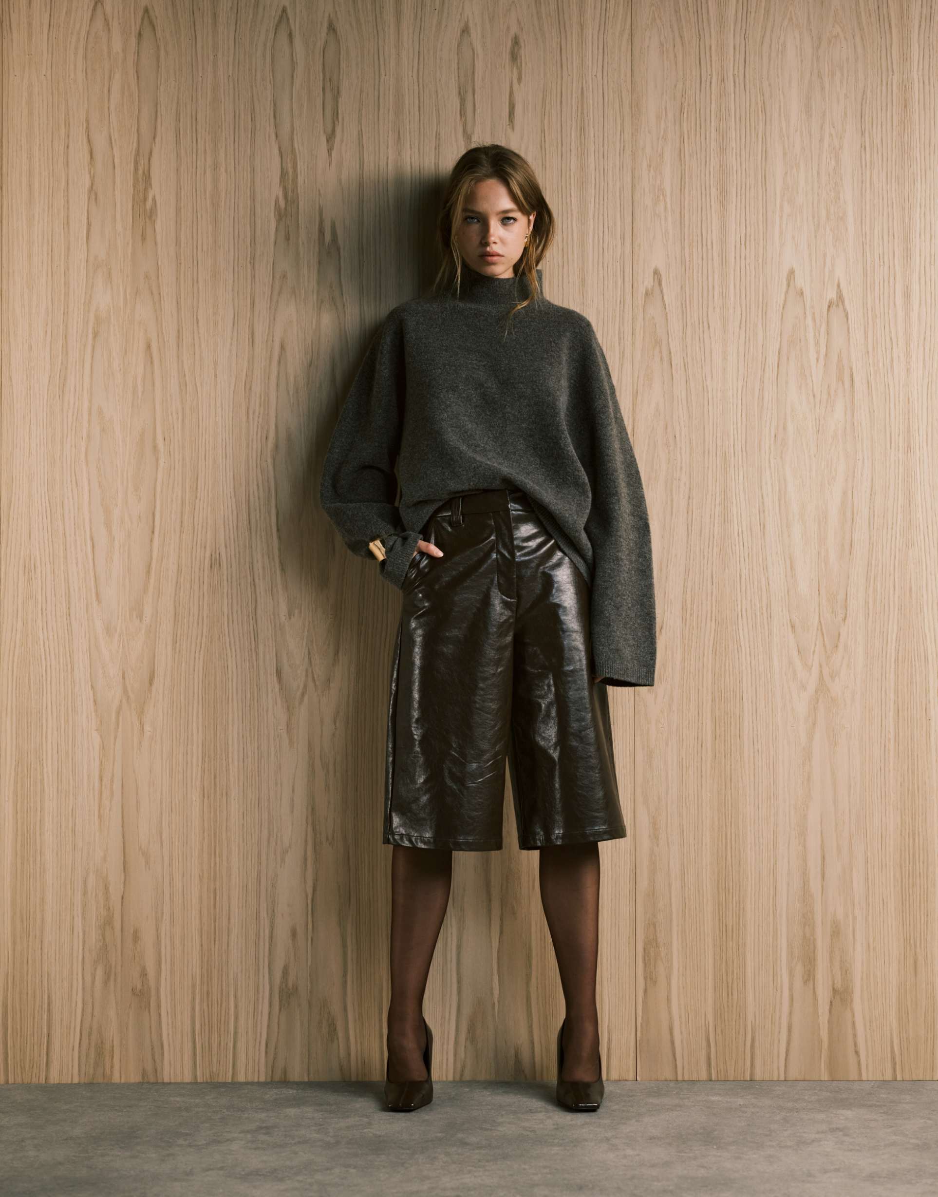 asos design leather look longline shorts in textured