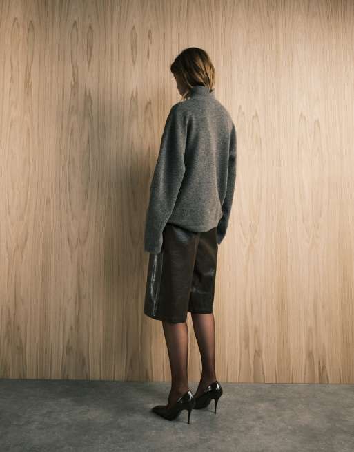 ASOS DESIGN leather look longline shorts in textured