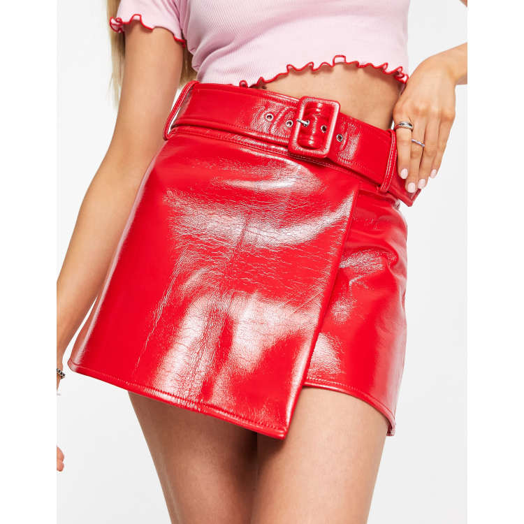 DESIGN leather micro mini skirt in red ASOS