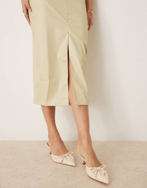 ASOS DESIGN leather look midi pencil skirt in sage ASOS