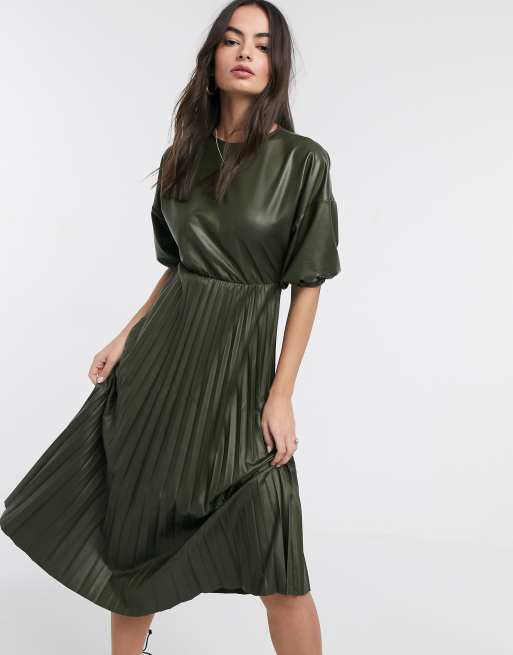 Leather hotsell pleated dress